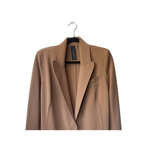 Norma Kamali Trench Coat Jacket Size M Brown Camel Long Minimalist Lagenlook - Picture 2 of 10